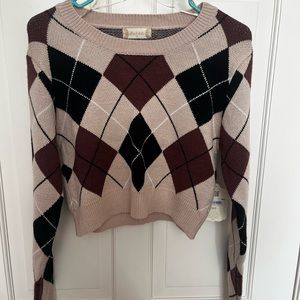 ALTAR'D STATE brown argyle plaid cropped sweater
